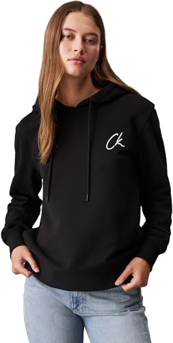 Calvin Klein Damen Hoodie Embroidered Regular Fit Tee mit Logo, Schwarz (Ck Black), im Sale